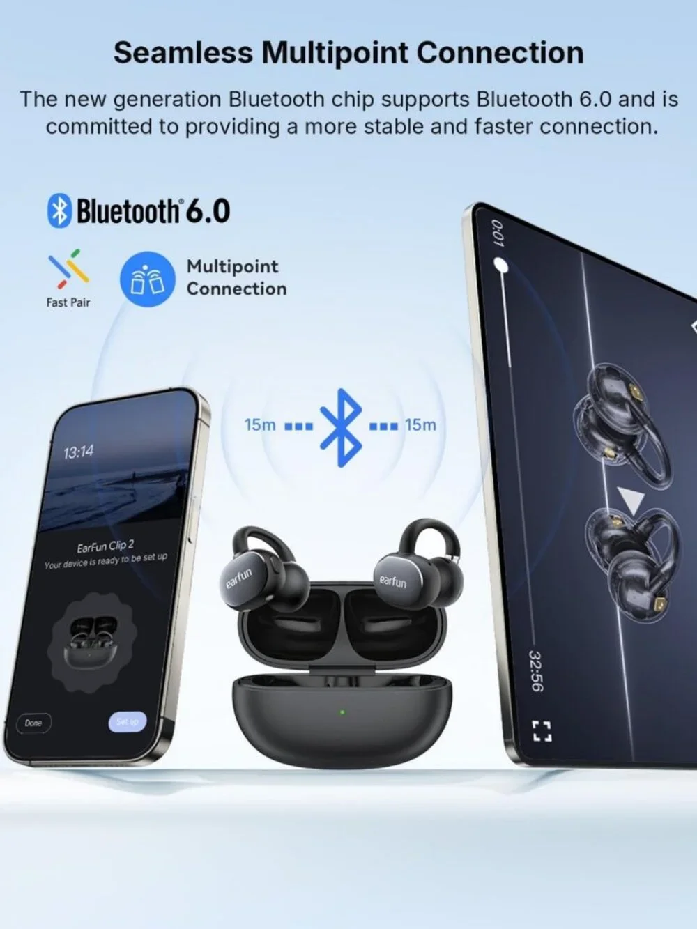 Open Ear Clip-On Headphones with AI Translation - Wireless Earbuds for Easy